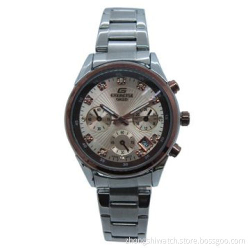 Black and Gold Metal Watch w/ Clear Shiny Stones and Chronograph Look, Best Gifts for Lady